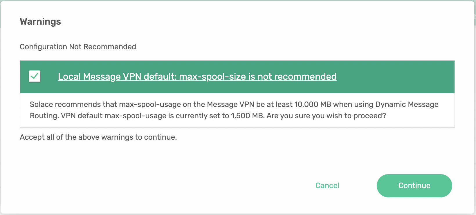 Again Spool Size Warning